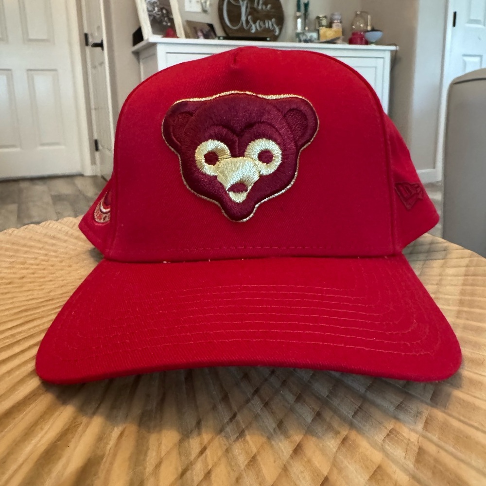 Red Chicago Cubs hat with Bear Logo